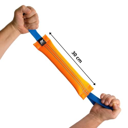 Bull Fit Beisswurst für Hunde, 30 cm, mit Zwei Schlaufen - Sehr Robustes Hundespielzeug zum Training, Tauziehen und Zerrspiele mit Hund - Aus hochwertigem Feuerwehrschlauch handgefertigt, orange