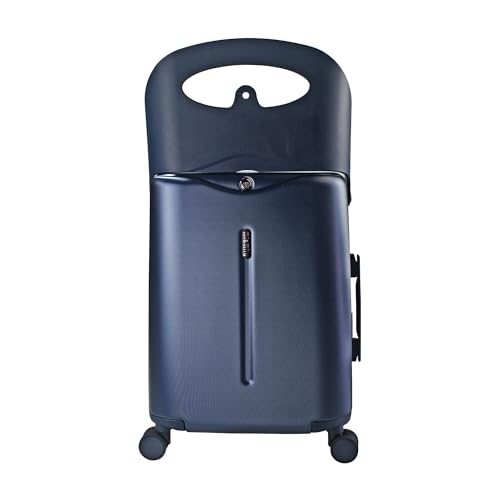 MiaMily Kids Ride-On Carry-On Suitcase with Foldable Seat Safety Belt TSA Lock 4 Double Spinner Wheels Hard Shell Cabin Luggage 43L Navy Blue