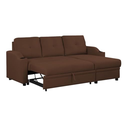 Image of Casaliving Ravonna RHS 4 Seater L Shape Corner Sofa Cum Bed for Living Room (Brown Fabric) Premium Fabric Sofa