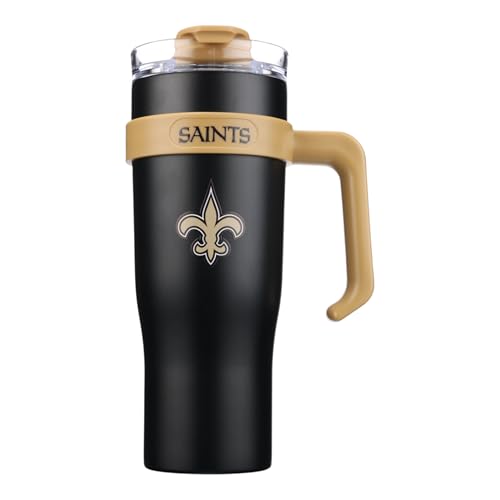 Image of The Memory Company Officially Licensed 46oz Team Color Slim Tumbler with Straw and Handle, New Orleans Saints