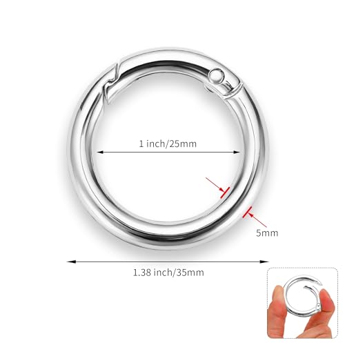 Image of Gkeygo Key Ring Clip, 1 Inch Keychain Rings, 8 Pack Round Carabiner Clip for Keys, Buckle, Bags, Purses - Key Chain Hooks Replacement Keychains Lanyard DIY Crafts, Silver