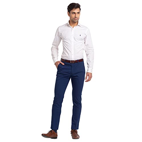 Image of Park Avenue Men Mid Rise Polyester Blend Stripe Pattern Super Slim Fit Flat Front Formal Trouser