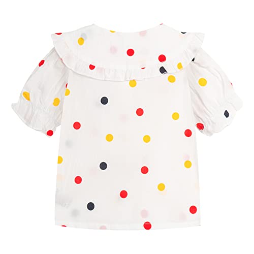 LittleSpring Girls Short Sleeve Peter Pan Blouse with Elastic Cuffs2