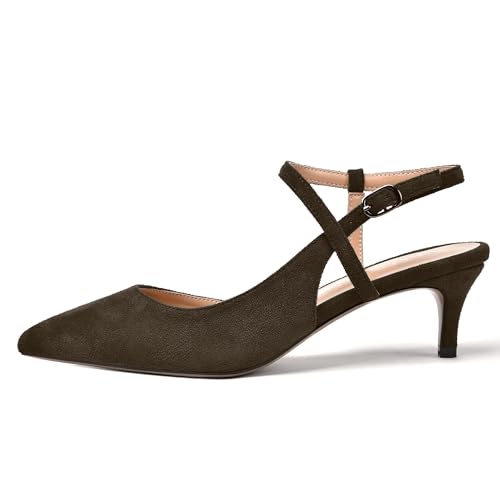 FEMSTEP Womens Ankle Strap Buckle Suede Evening Dress Pointed Toe Kitten Low Heel Pumps Shoes 2.2 Inch2