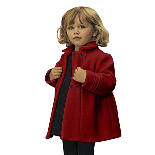 Toddler Girls Dress Coat Winter Windproof Coat Jacket Kids Warm Fleece Outerwear Jacket Faux Wool (Red, 1-2 Years)