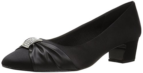 Easy Street Women's Eloise Dress Pump, Black Satin/Black with Leather Sole, 9.5 2W US