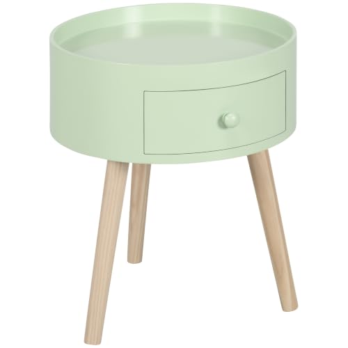 HOMCOM Mesa de café - Mesa Auxiliar Redonda con cajón, Verde