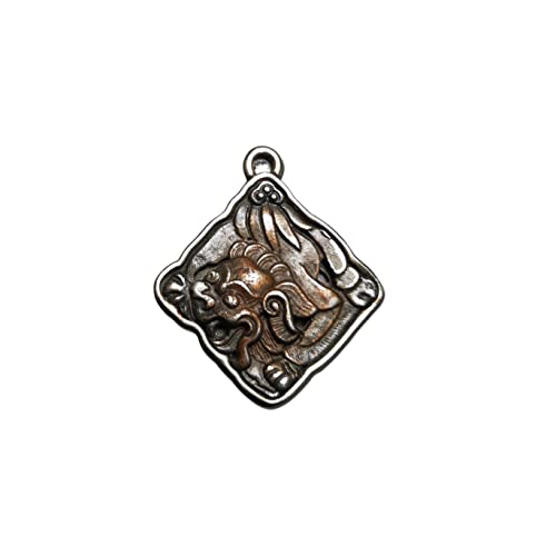 Gandhanra Antique Tibetan Buddhist Protective Pendant,Garuda -the Four Dignities(Garuda,Lion,Dragon,Lion),Buddhist Amulet,Inlaid with Sliver (Lion)