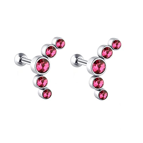 Pendientes de oro de 18k con granate rojo y diseño mini de luna para piercing de hélice