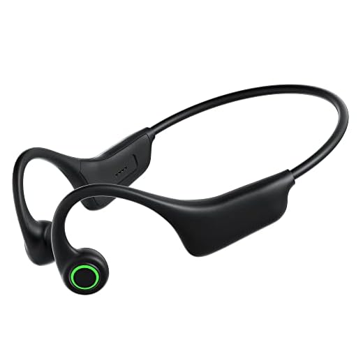 Bone Conduction Headphones, Krcong Wireless Bluetooth 5.0 Open Ear Headphones with Cool Intelligent Breathing Light, IPX7 Waterproof Sport Headphones with Mic for Workout, Running, Hiking, Cycling etc