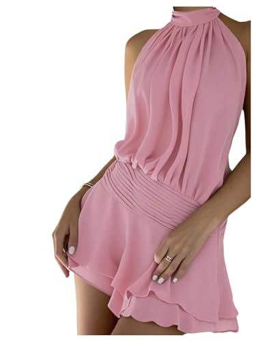 Image of Floerns Women's Summer Mini Dress Sleeveless Halter Backless Ruched Date Night Layered A Line Dresses