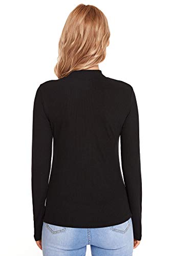 SheIn Women's Mock Neck Turtleneck Shirt Long Sleeve Ribbed Knit Slim Fit Tee Tops Black Medium