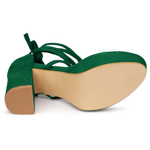 Allegra K Allegra K Women's Clear Platform Lace Up Chunky Heels Dark Green Sandals 8.5 m US
