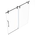 CHABATREE Shower Door 60" W x 76" H Frameless Sliding Shower Door,Frameless Shower Door with Sealing Strip and Waterproof Handle,5/16"(8mm) Clear Tempered Glass,Stainless Steel Hardware,Black