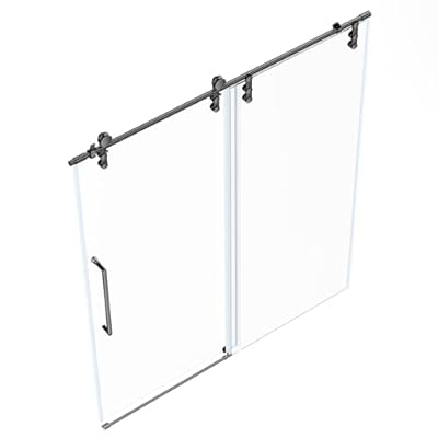 CHABATREE Shower Door 60" W x 76" H Frameless Sliding Shower Door,Frameless Shower Door with Sealing Strip and Waterproof Handle,5/16"(8mm) Clear Tempered Glass,Stainless Steel Hardware,Black