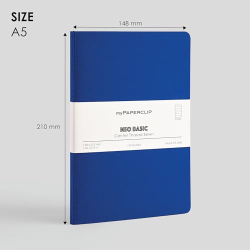 Image of myPAPERCLIP NeoBasic A5 Ruled Notebook | 192 Pages, 80 GSM, 250 GSM Soft Cover, A5 (5.83 x 8.27 in) | Blue