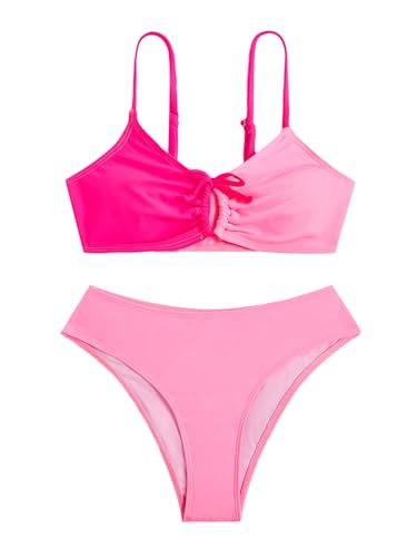 Image of COZYEASE Girls' 2 Piece Ditsy Floral Print Knot Front Ruched Triangle Bikini Swimsuit