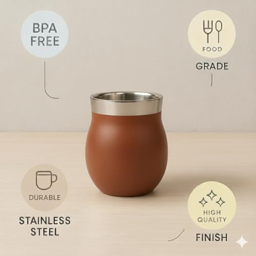 Image of Human Hydro Stainless Steel Coffee Mug Set of 6 - 150 ml Each | Premium Kulhad Cups | Durable, Rust-Proof, Spill-Resistant | Light Brown