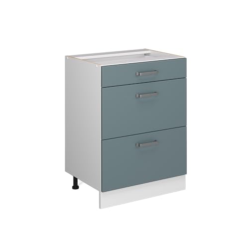 Vicco Meuble Cuisine R-Line, Bleu-Gris, 60cm avec tiroirs, sans PT, pour Une Combinaison Libre au Sein de systèmes de Cuisine modulaires