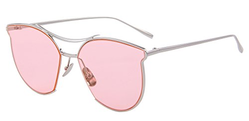 Women Fashion Metal Frame Flat Mirrored Lens Vintage Twin Beam Sunglasses