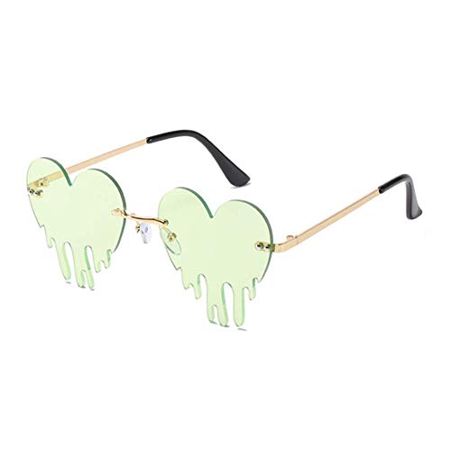 Dripping Heart Sunglasses for Men Women Melting Rimless Irregular Party Sun Glasses Metal Prom Colorful Eye Glasses(green)