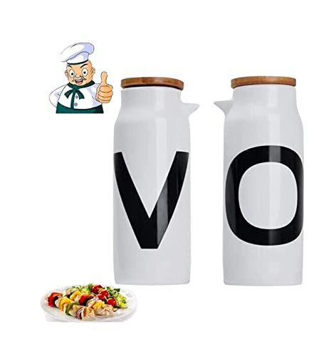 Juego de 2 dispensadores de aceite y vinagre de cerámica de 500 ml, caja de condimentos para cocina, a prueba de polvo y fugas, botella de especias para cocinar