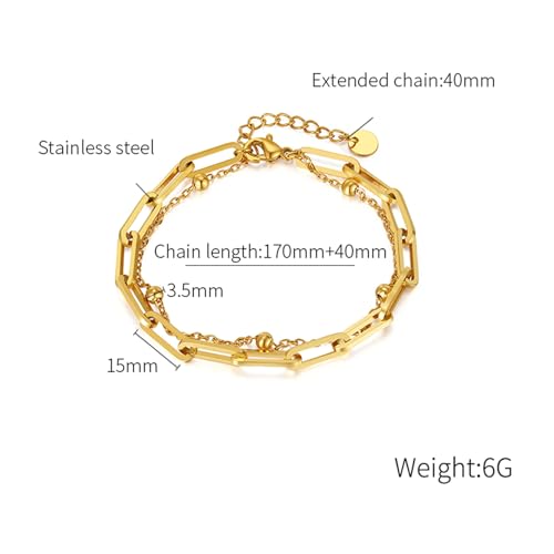 Fashion Simple Stainless Steel Rectangle Shape Double Layer Adjustable Link Chain Bracelet2