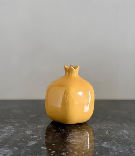Image of Bliss Hohm Anar Flower Vase (5 inches) for Home Decor and Gifting, Decorative Ceramic Flower Vases for Living Room Office Decor Wall Desk Tabletop showpieces Decorative Items (Mustard Anar)