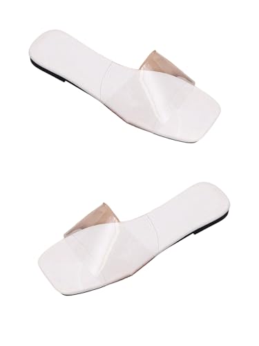 Image of Verdusa Clear Sandals For Women Square Toe Slides Summer Slip On Beach Flat Sandals