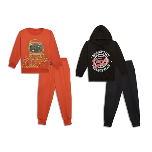 Image of Mack Jonney Printed Round Neck Cotton Fleece Tracksuit Co-Ord Set for Kids (Pack of 2)-MACK44942