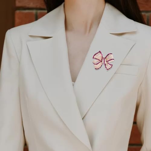 Image of Elegant Crystal Bowknot Brooch Pin Glittering Rhinestone Bowknot Suit Lapel Pin Cubic Zirconia Bow Jewelry for Women Girls Accessories