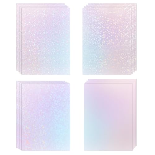 Maxmoc 16 Blatt Holografische Folie, Klare Vinyl Hologramm Sticker, Selbstklebend Holografische Aufkleber Papier, A4 Größe Holografische Overlay Wasserdicht Film, für DIY Basteldekoration (4 Styles)