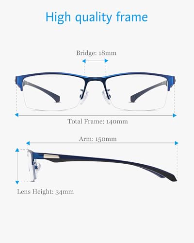 Image of ANRRI Blue Light Glasses for Men Semi Rimless Rectangle Metal Frame UV Blocking Computer Glasses