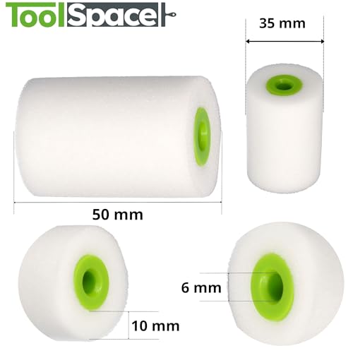 ToolSpace 10x Lackierwalze 5 cm Farbroller Klein Lackierrolle Lösemittelbeständig Lackrolle Schaumwalze Fein für Lack Schaumstoffwalze Schaumstoffrolle Farbwalzen zum Lackieren Möbel Holz Glas Keramik