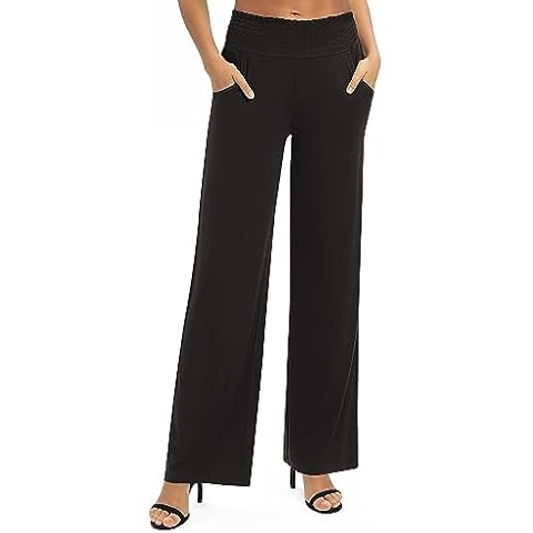 Urban CoCo Women's Solid Wide Leg Palazzo Lounge Pants Casual Straight Leg High Waist Stretch Pants (Black, M) Cover