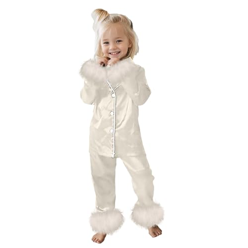 Niños Moda Sólido Casual Confort Pijama Conjunto Manga Larga Camisa Pantalones Dos Conjuntos, Beige., 10-11 Años