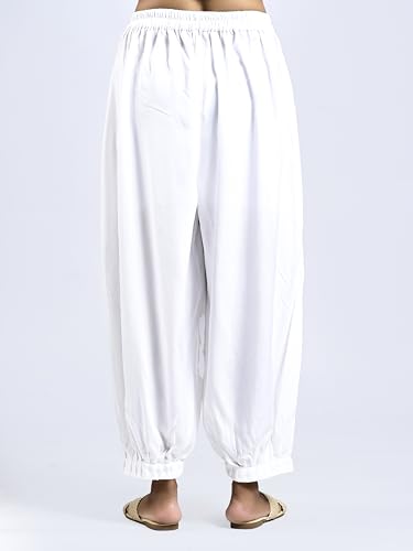 Image of Solid Pattern Relaxed Loose Fit Viscose Afghani Salwar Patiala Pathani with Elastic Waist Baggy Yoga Boho Aladdin Pant Women's Harem Pants
