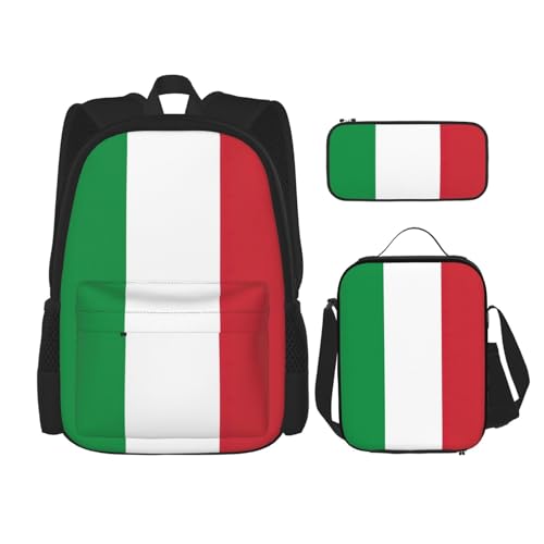 nanger Italian Flag Print 3-Piece Set Backpack, Lunch Bag And Pencil Case, For Travel, College, And Daily Use