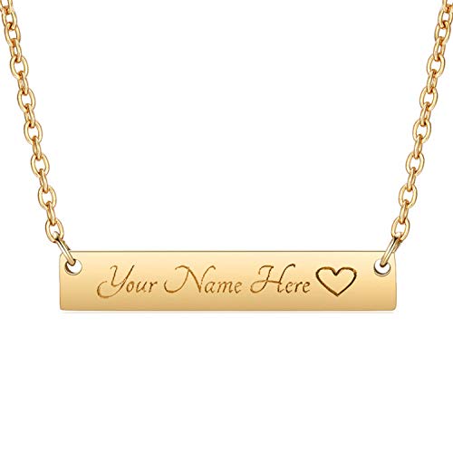 14K Solid Gold Bar Necklace Personalized Name Bar Pendant Necklace Real Gold Custom Name initial ID Bar Necklace Gift for Women