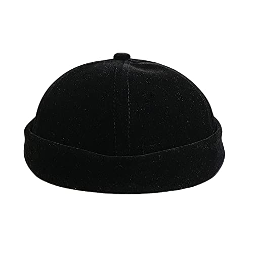 Velvet Brimless Watch Cap Skullcap Hat Beanie Docker Caps Unisex Rolled Cuff Harbour Hats Black #TOP1