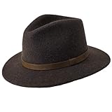 Hergestellt aus 100 % Wollfilz. Diese dunkelbraune Farbe passt gut zu Tweeds oder einer Wachsjacke und ist vielseitig genug, um ein Outfit für intelligentere Anlässe zu ergänzen.