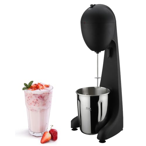 Batidora eléctrica de batidos – Máquina automática de 100 W con 2 ajustes de velocidad, taza de mezcla de 450 ml y varilla agitadora, diseño retro, compacto para cafeterías y bares