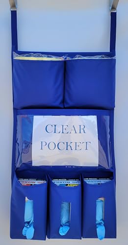 It's Sew EZ Personal Protection Equipment (PPE) Isolation Door Caddy - 6 Pockets - NFPA-701 Fire Retardant Nylon Oxford with Two Stainless Steel Hooks included (Royal Blue, 6 pockets)