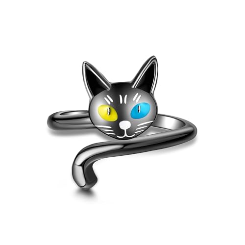Bague chat noir en argent 925 URONE pour femme