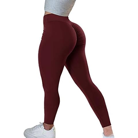 AIMILIA Women's High Waisted Butt Lifting Leggings Ruched Butt Seamless Booty Yoga Pants Tummy Control Sport Tights Red Cover