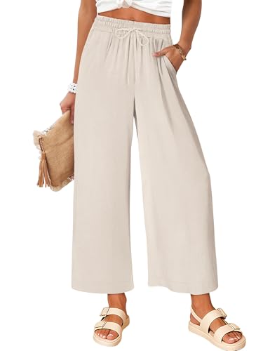 ANRABESS Women Wide Leg Capri Pants Summer Palazzo High Waisted Casual Loose Lounge Flowy Cropped Beach Trousers Work Outfits Light Yellow X-Large