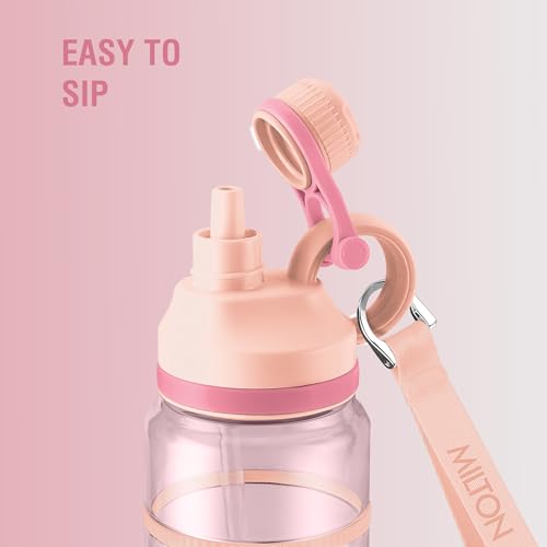Image of MILTON Fuel 1000 Sipper Water Bottle 1 Litre | BPA Free Plastic Water Bottle for Adults | 100% Leak Proof | Removable Straw | Gym Bottle | Sports & Office Use | 997ml, Pink