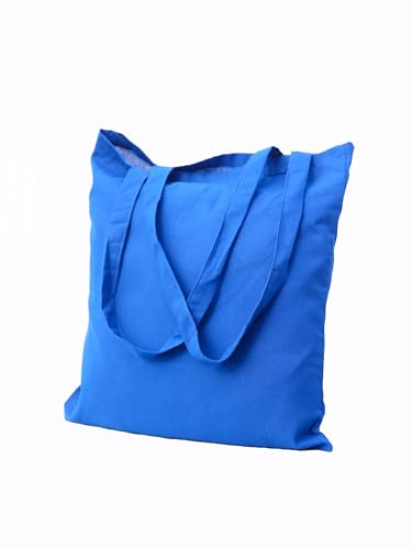 Enviroflex Bolsas de Asas Premium de Lona 100% Algodón, Bolsas de Compra Sostenibles, Ecológicas y Reutilizables con Asas Largas, 38x42 cm (Paquete de 100, Azul)