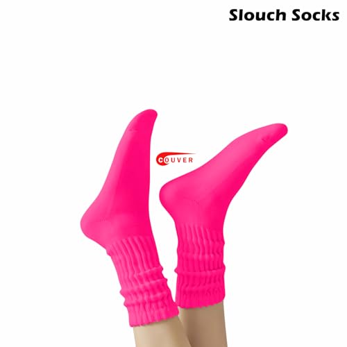 Image of COUVER Womens Scrunched Slouch Socks Soft Cotton Breathable Retro Crew or Knee High, Multiple Colors