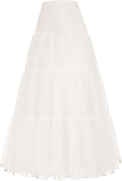 Women’s Ankle Length Underskirt Hardnet Cancan Petticoat for Gown and Dresses Lightweight White Colour Net Layered Skirt with Elastic Waistband